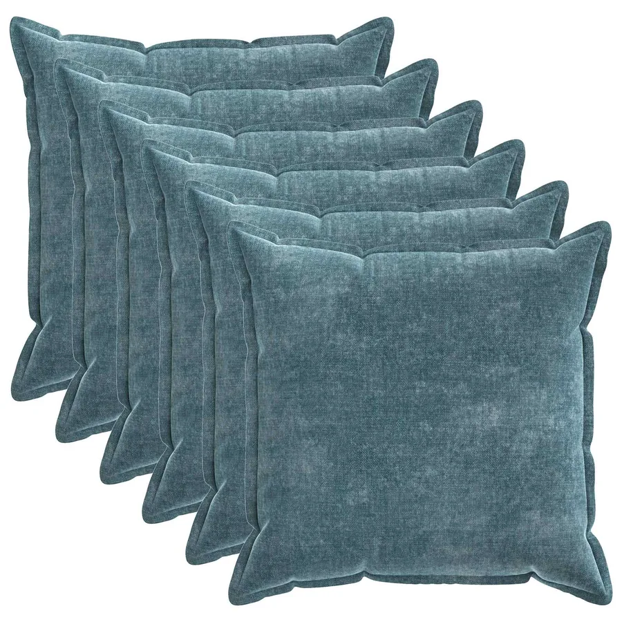 Housse de coussin 6 pcs HOUTEN Bleu 70 x 70 cm Tissu Chenille
