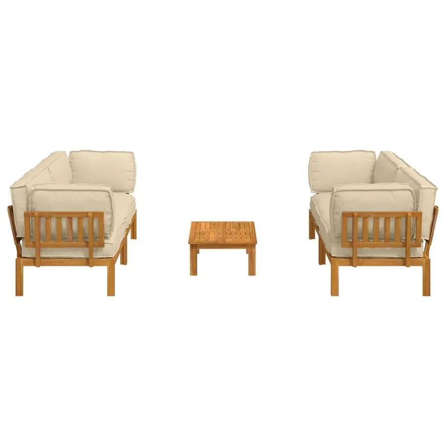 Ensemble de Canapés Uni 5 pcs Beige Bois d'Acacia Massif - 10