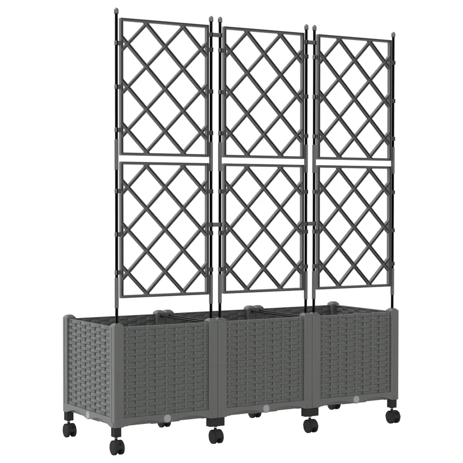 Bac de jardin avec treillis et roues 3 pc Gris clair PP - 4