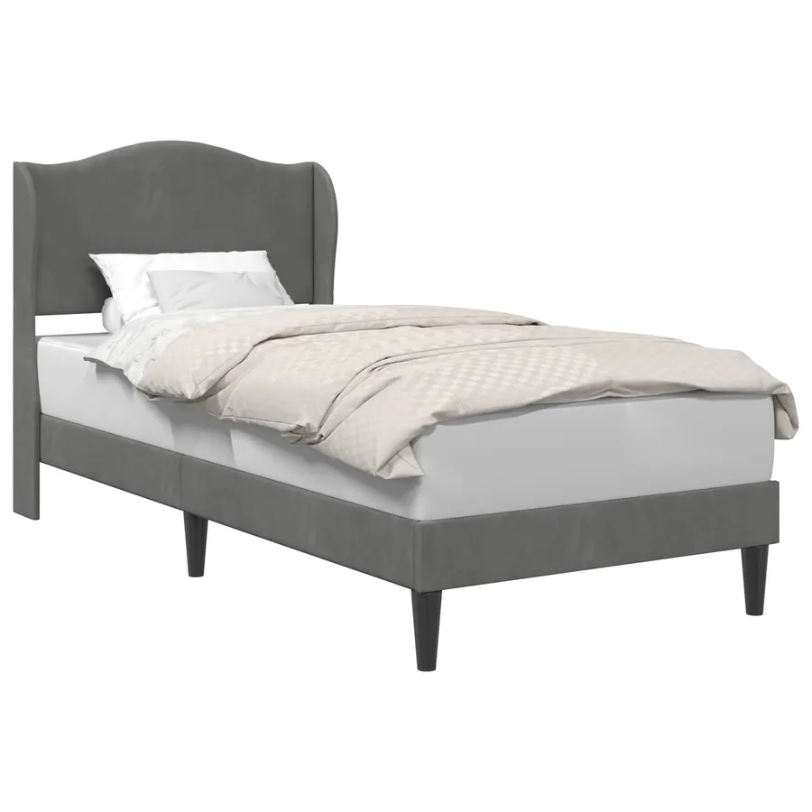 Cadre de lit avec tête de lit Gris foncé 90 x 190 cm Velours - 2