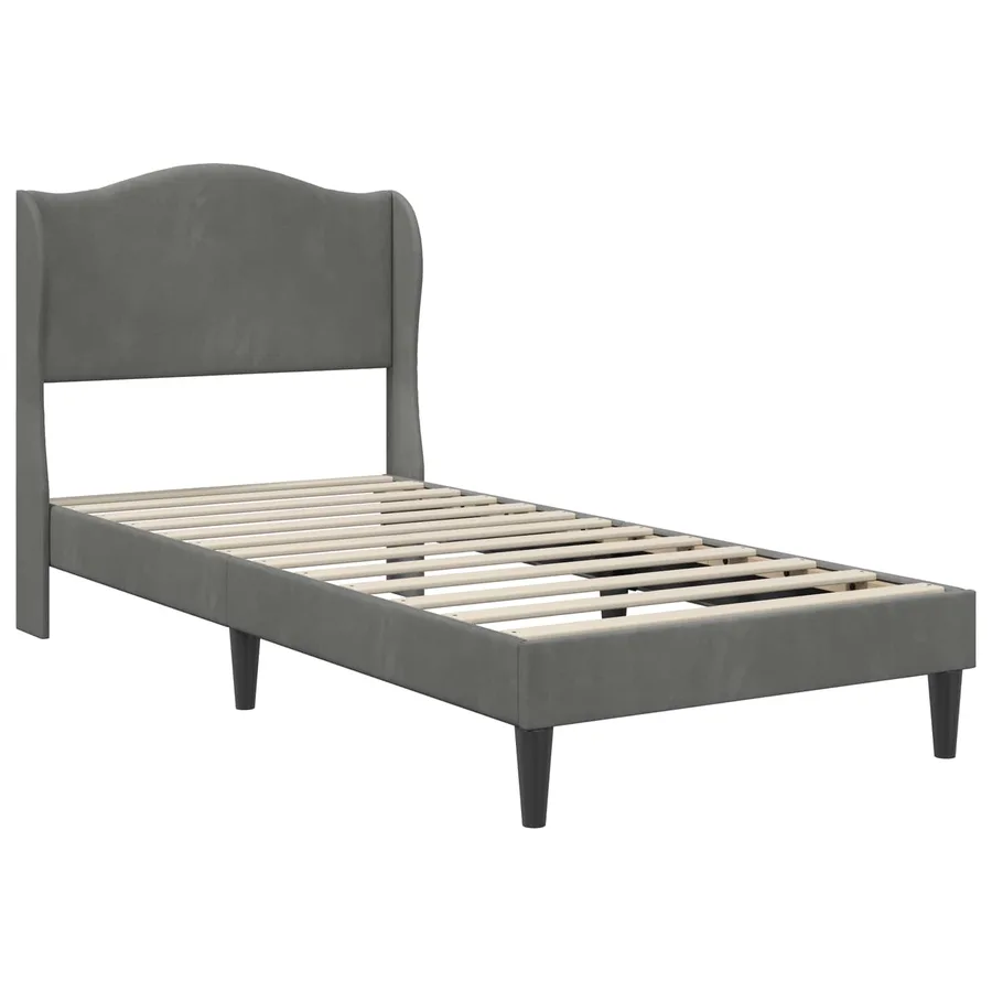 Cadre de lit avec tête de lit Gris foncé 90 x 190 cm Velours - 3