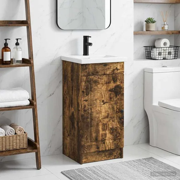 Meuble de salle de bain avec évier Chêne fumé 42 x 40 x 84,5 cm
