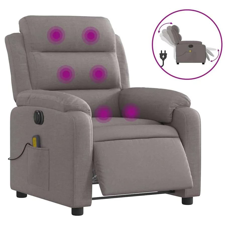 Fauteuil de massage inclinable électrique Taupe Tissu - 2