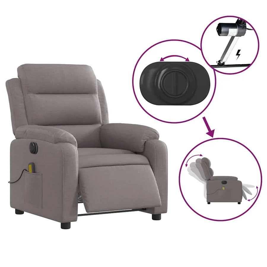 Fauteuil de massage inclinable électrique Taupe Tissu - 6