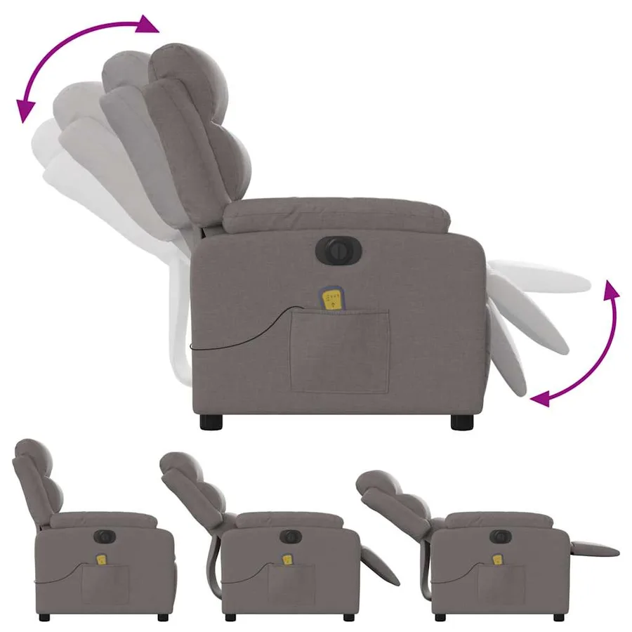 Fauteuil de massage inclinable électrique Taupe Tissu - 7