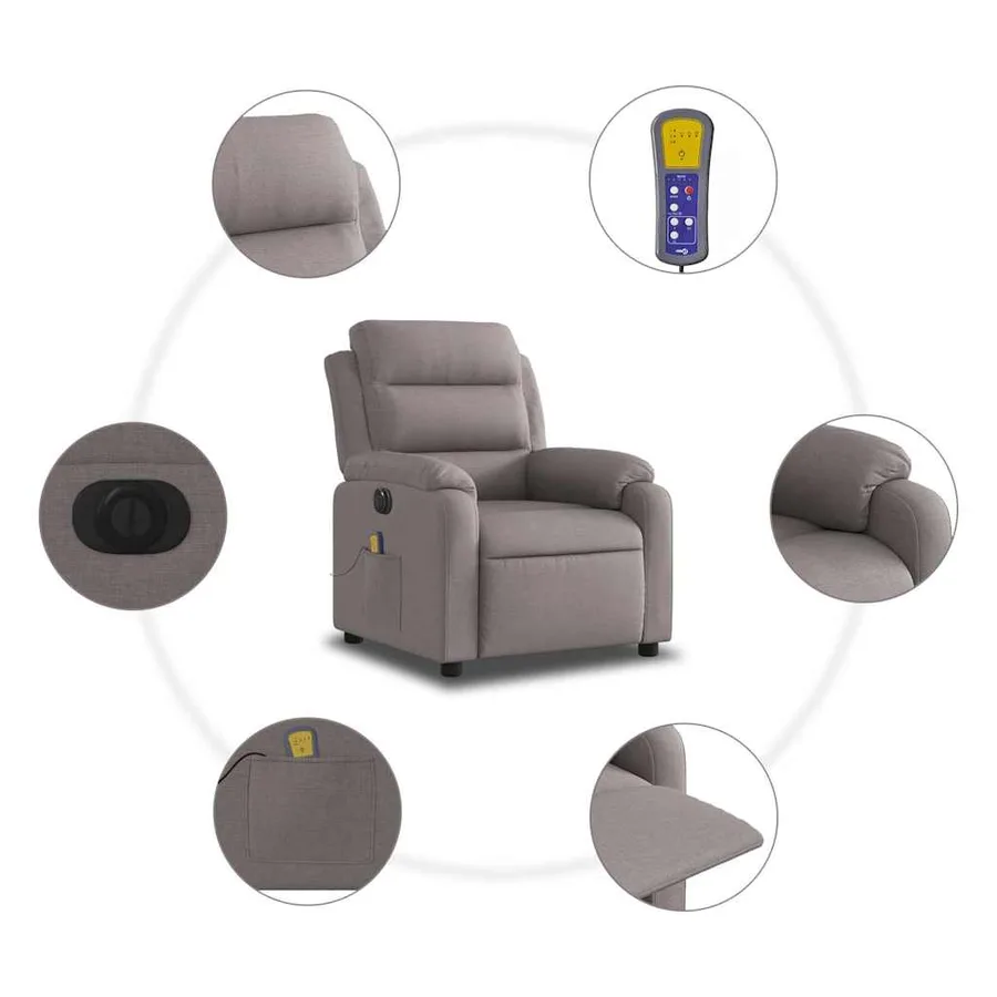 Fauteuil de massage inclinable électrique Taupe Tissu - 8