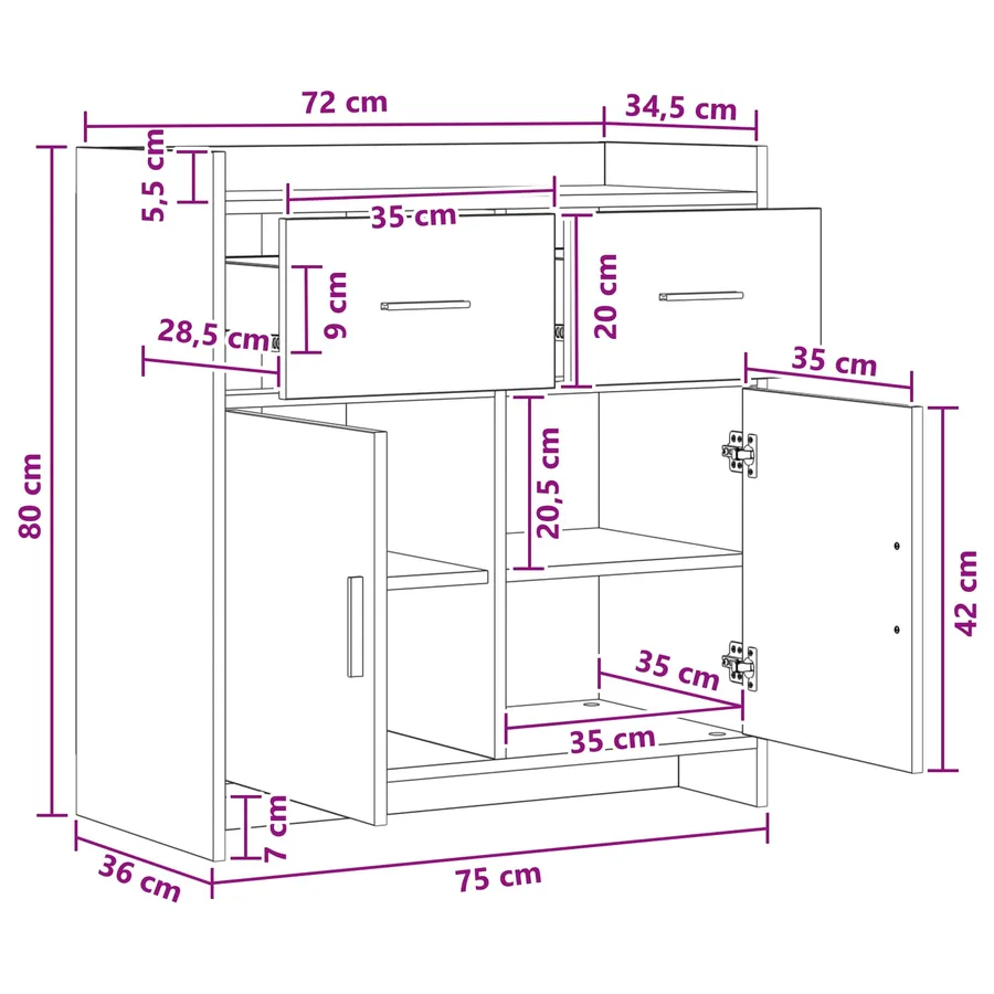 Buffet Gris béton 75 x 36 x 80 cm Bois d'ingénierie - 9