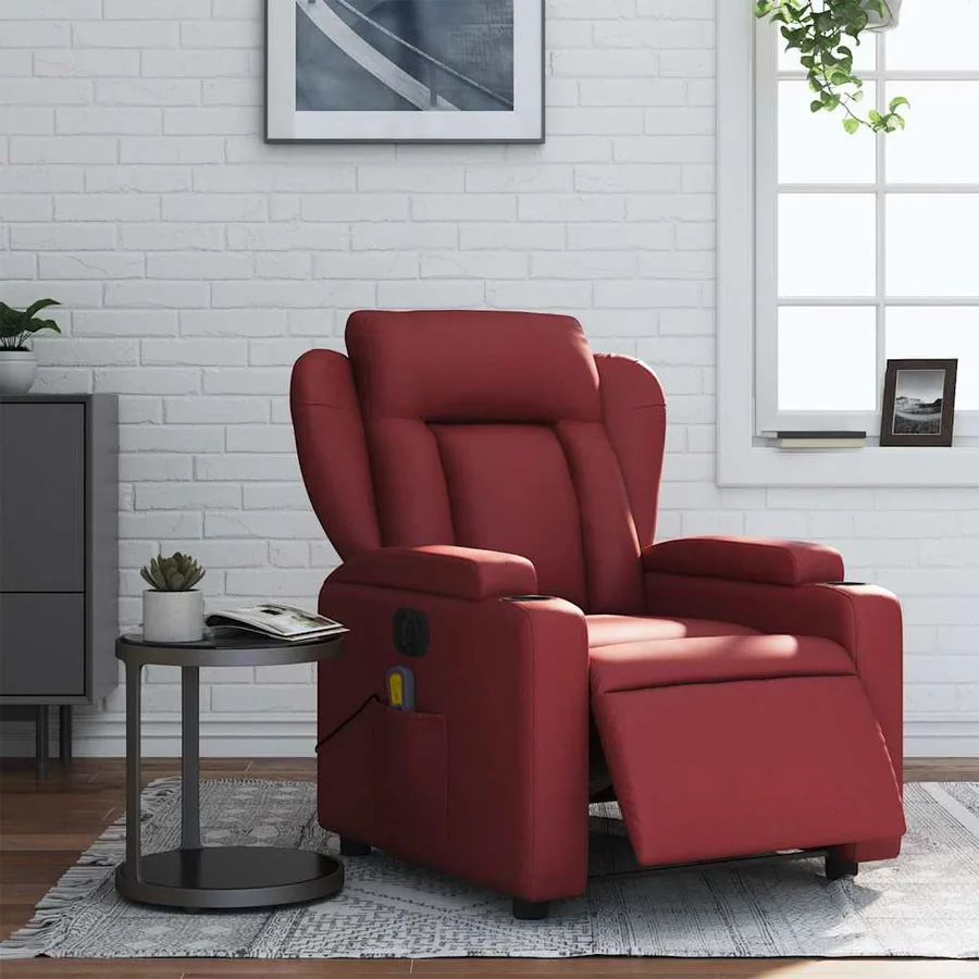 Fauteuil de massage inclinable électrique rouge bordeaux - 16