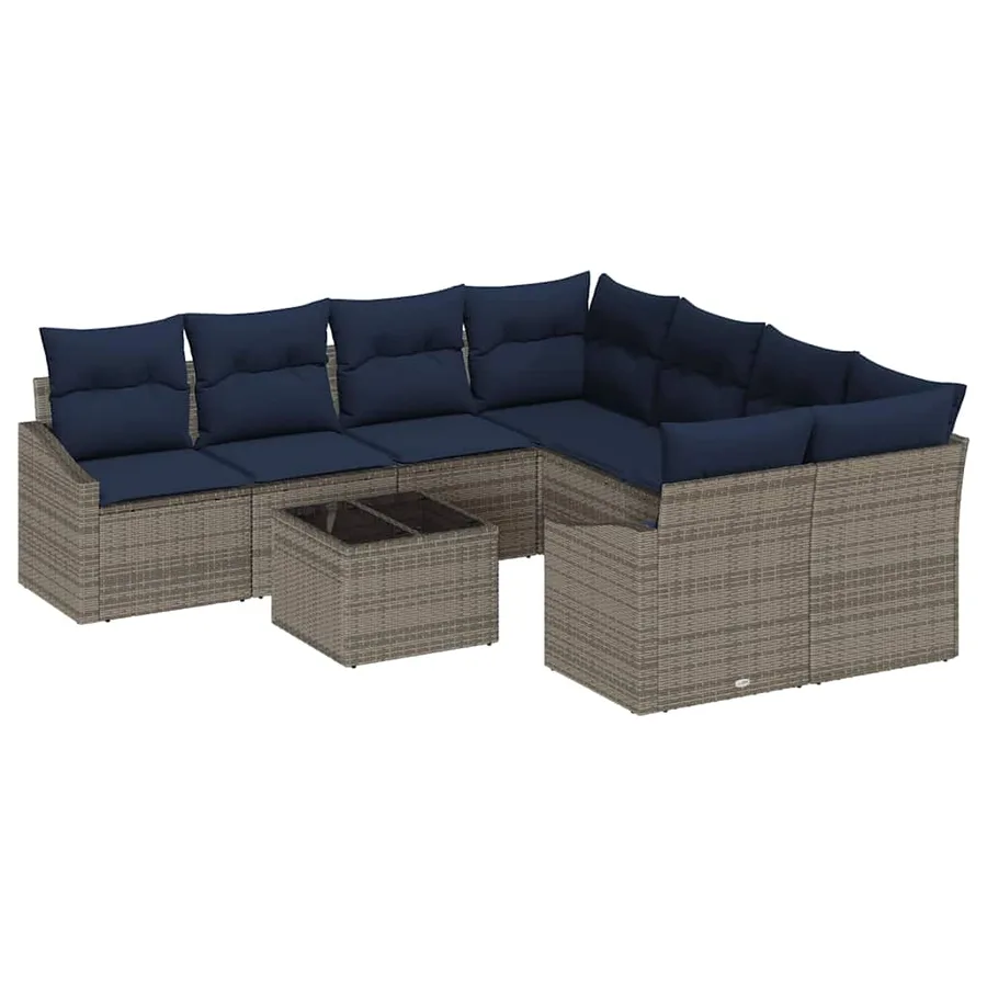 Ensemble de Canapés avec coussin 9 pcs Gris et marine polyrotin - 2