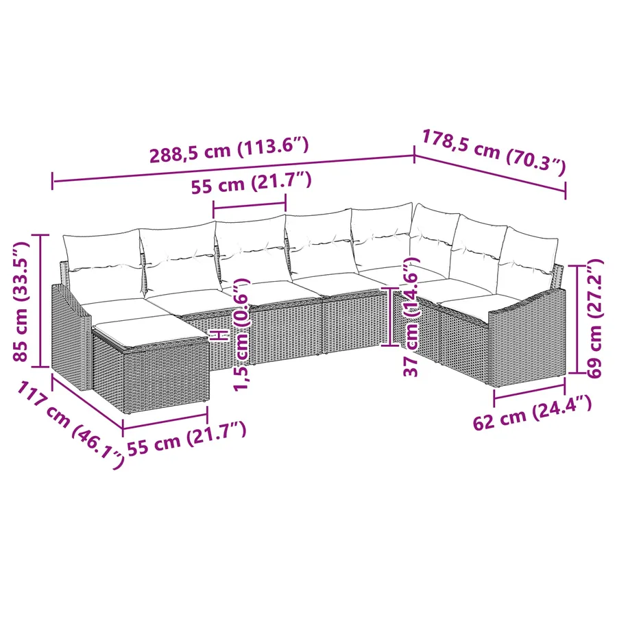 Ensemble de canapé de jardin 8 pcs Gris et marine polyrotin - 14