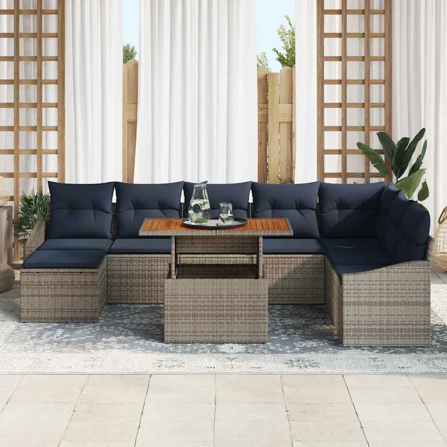 Ensemble de canapé de jardin 9 pcs Gris Poly rotin - 3