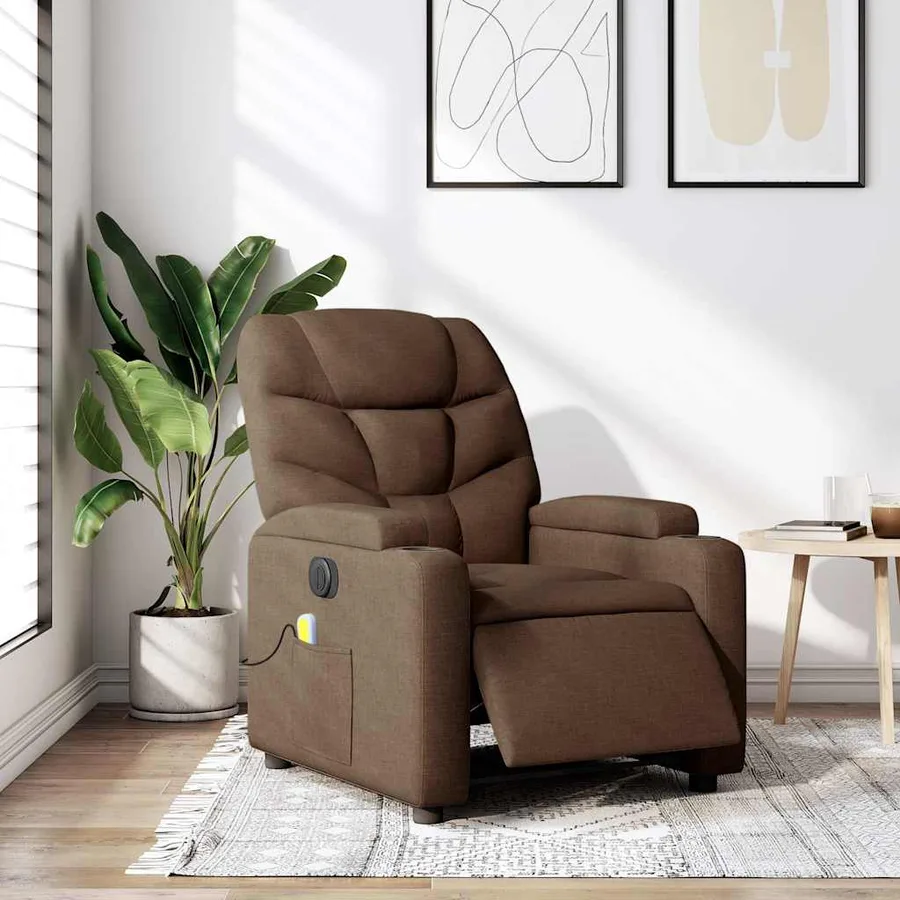 Fauteuil inclinable de massage électrique marron tissu - 15
