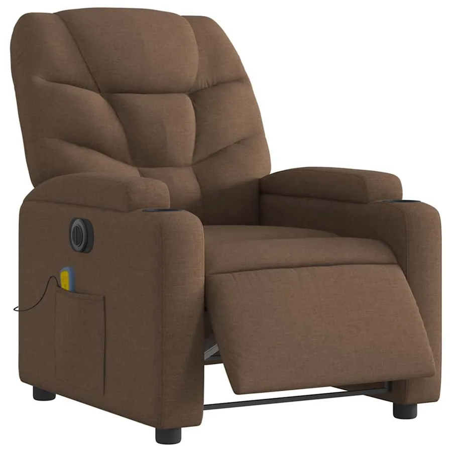 Fauteuil inclinable de massage électrique marron tissu - 3