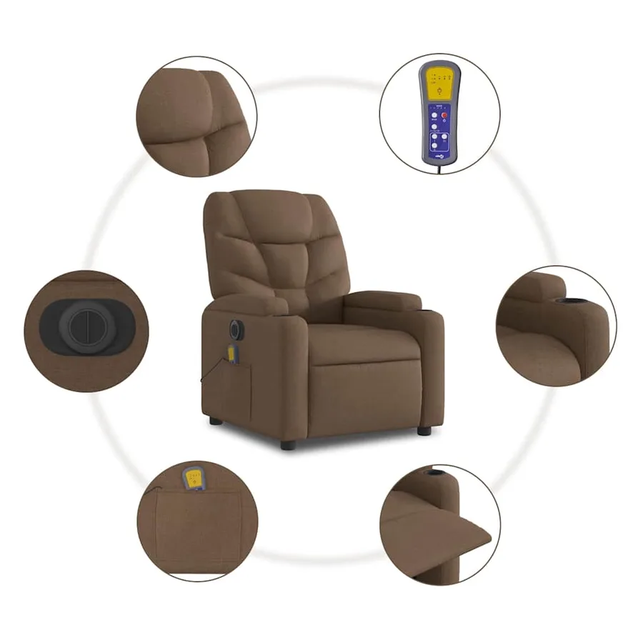 Fauteuil inclinable de massage électrique marron tissu - 8
