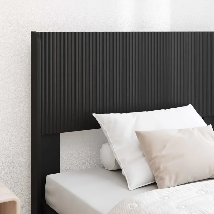 Cadre de lit avec rangement et tête de lit Noir 75 x 190 cm - 3