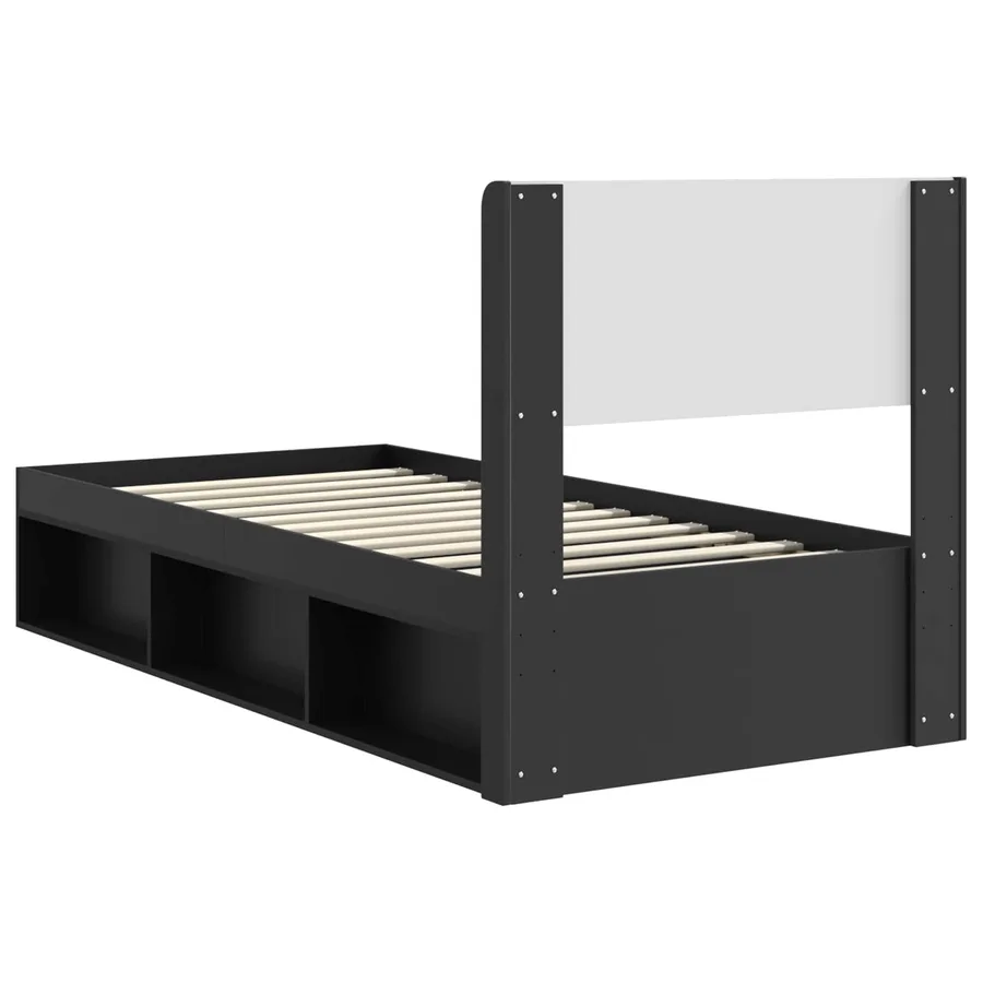 Cadre de lit avec rangement et tête de lit Noir 75 x 190 cm - 7