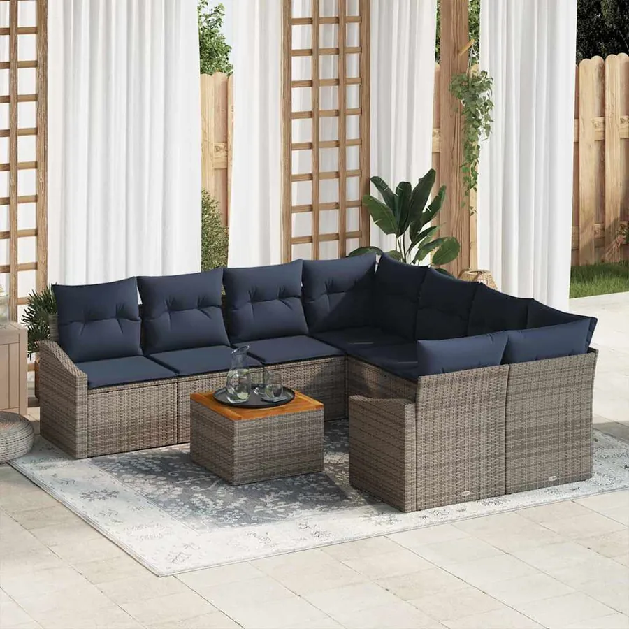 Ensemble de canapé de jardin 9 pcs Gris et bleu marine