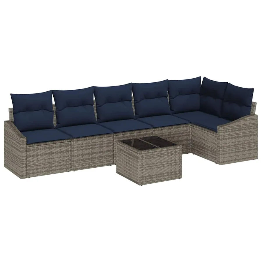 Ensemble de canapé de jardin 7 pcs Gris et marine polyrotin - 2
