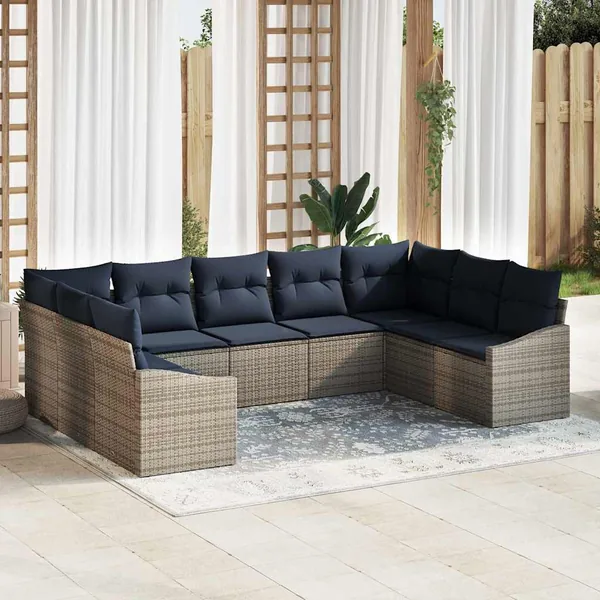Ensemble de canapé de jardin 9 pcs Gris et bleu marine