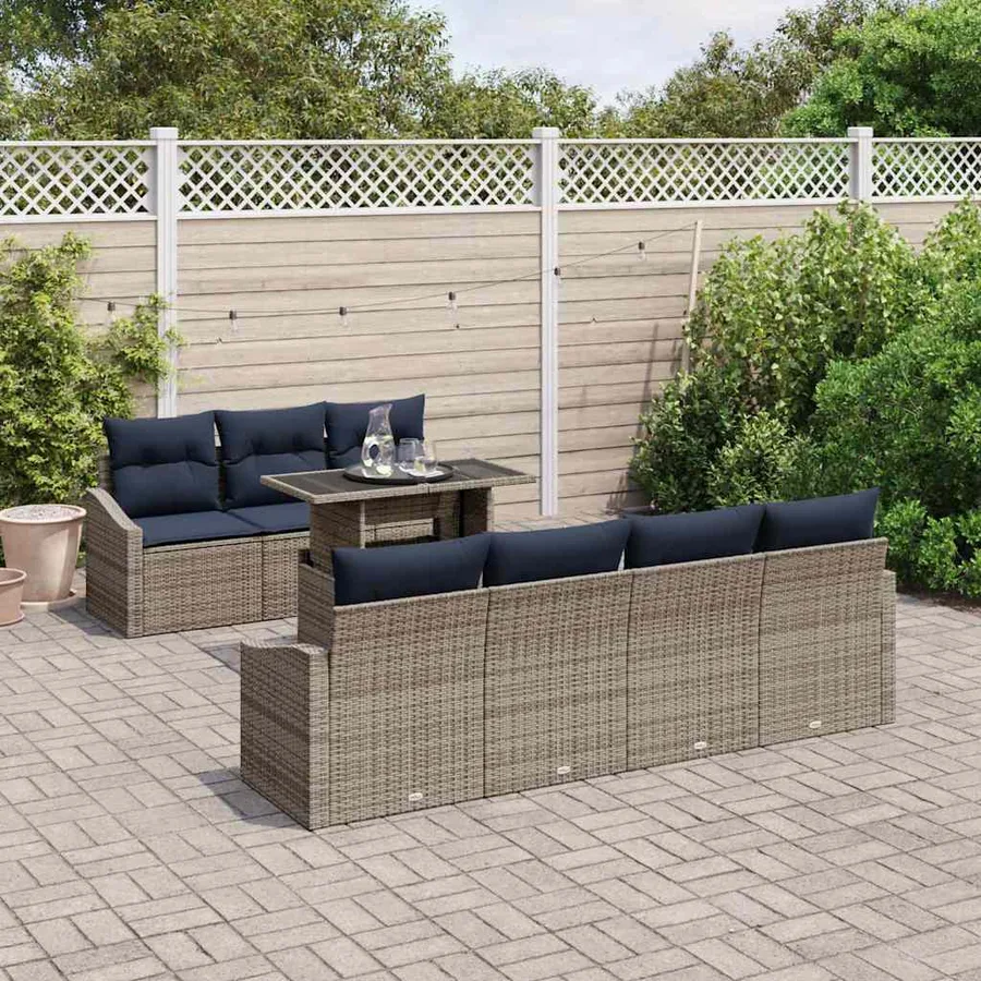 Ensemble de canapé de jardin avec coussin 8 pcs Gris polyrotin - 3
