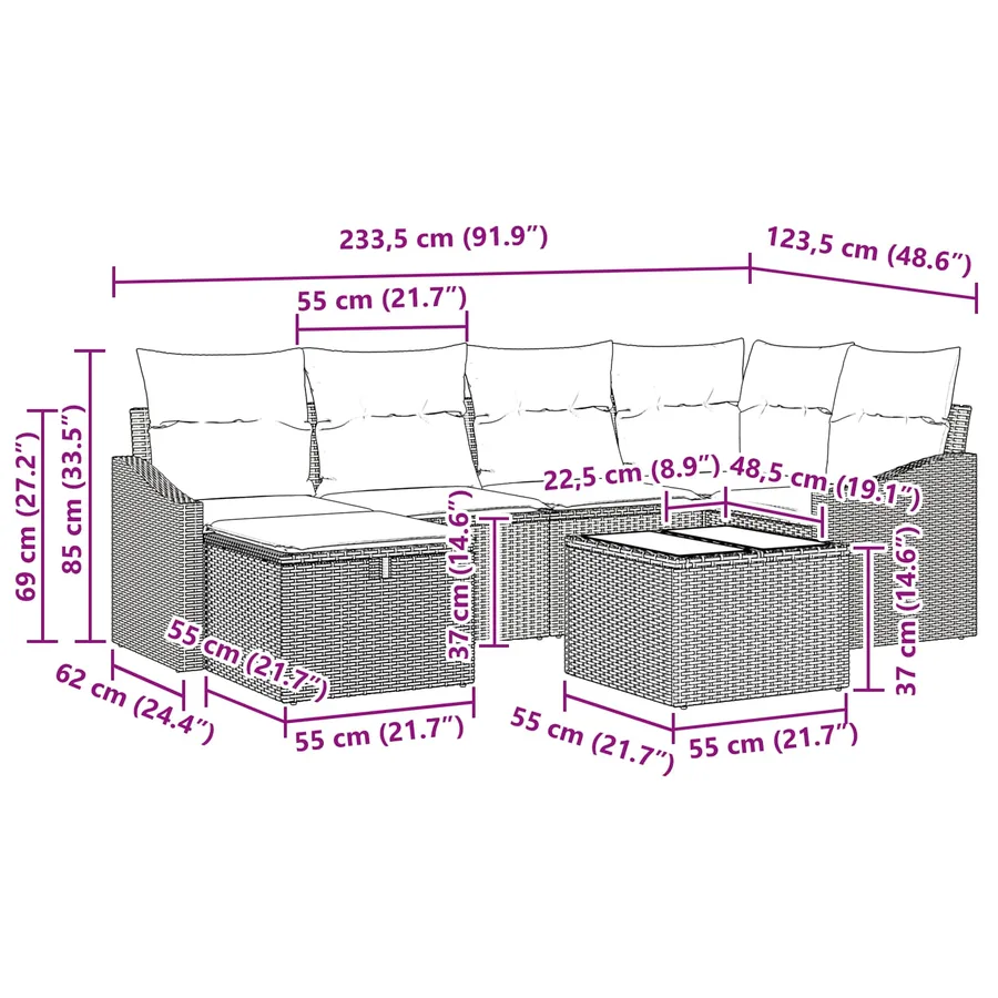 Ensemble de Canapés avec coussin 3 pcs polyrotin - 15