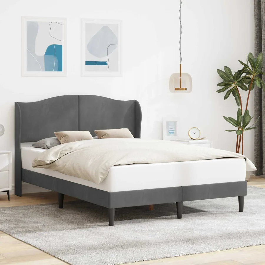 Cadre de lit avec tête de lit Gris foncé 120 x 200 cm Velours