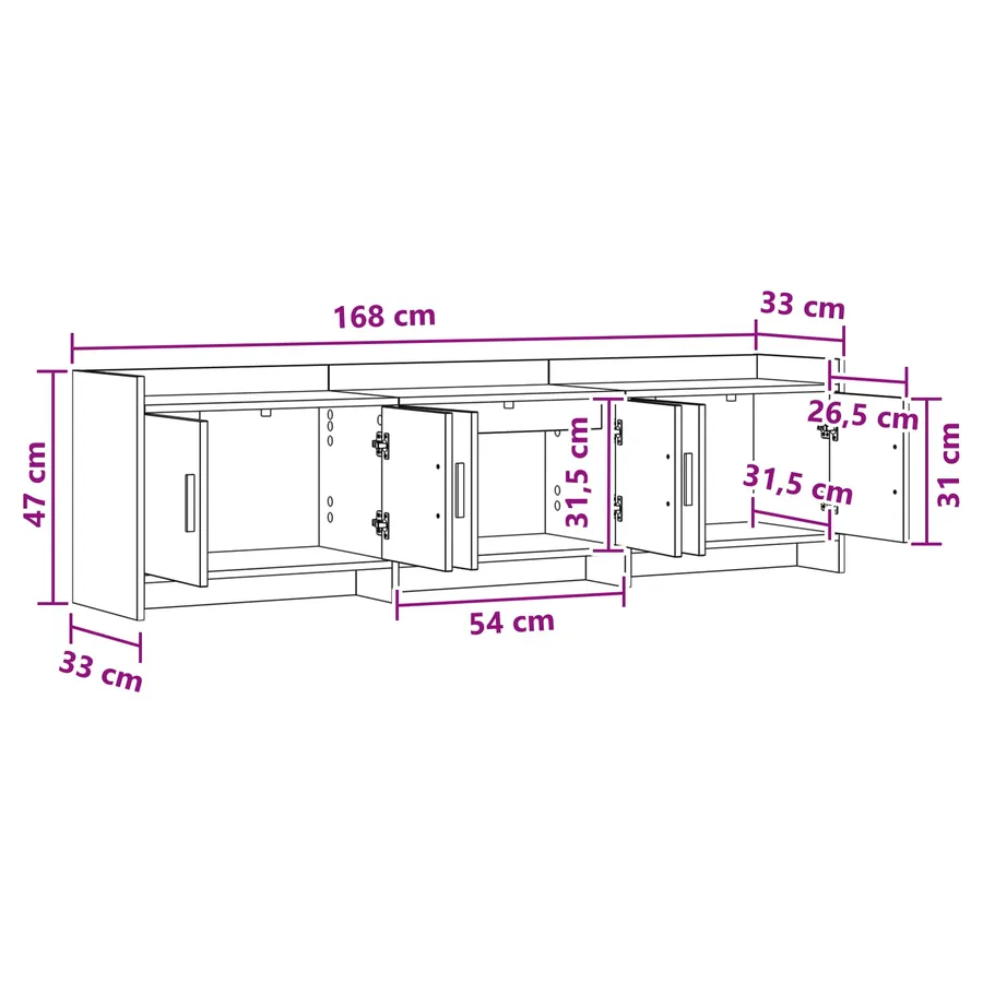 Meuble TV 168 x 33 x 47 cm Blanc Bois d'ingénierie - 8