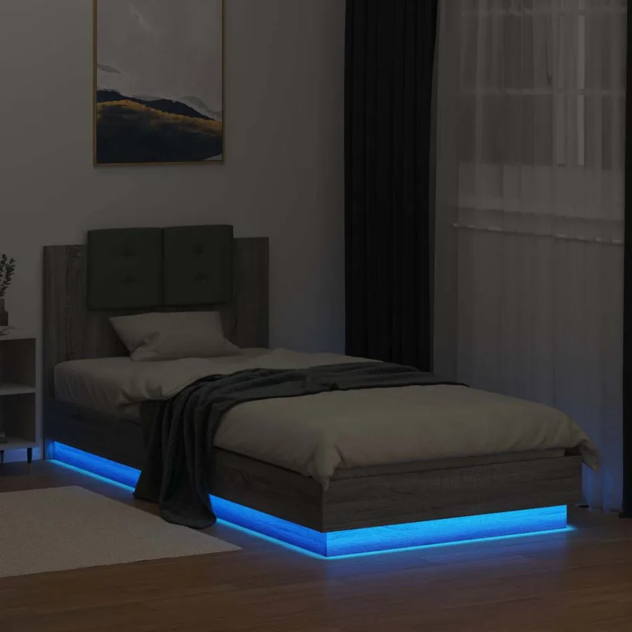 Cadre de lit avec LED Sonoma gris 80 x 200 cm Bois d'ingénierie - 3