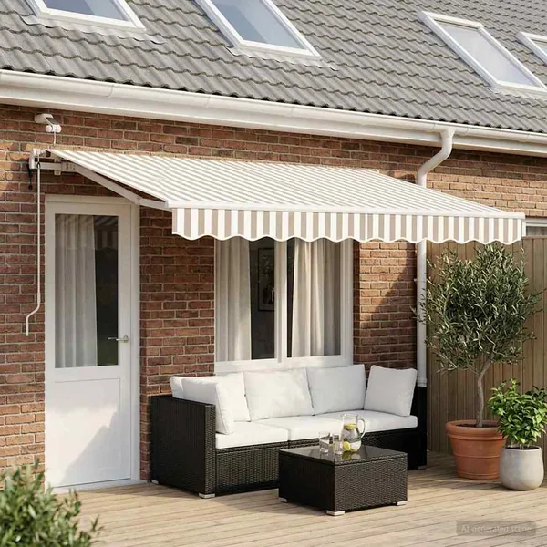 Auvent rétractable Gris clair et blanc 400 × 300 cm Polyester