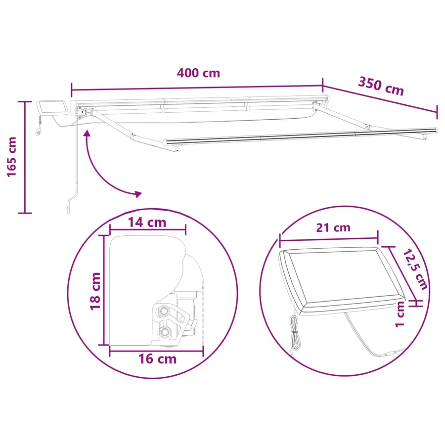 Cadre de store manuel avec LEDs Sable 4 × 3,5 m - 8