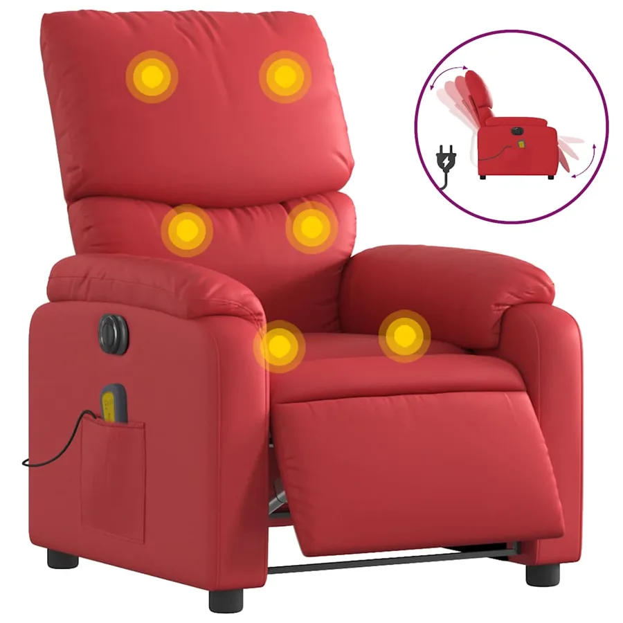 Fauteuil de massage inclinable électrique rouge similicuir - 2