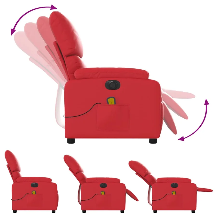 Fauteuil de massage inclinable électrique rouge similicuir - 7