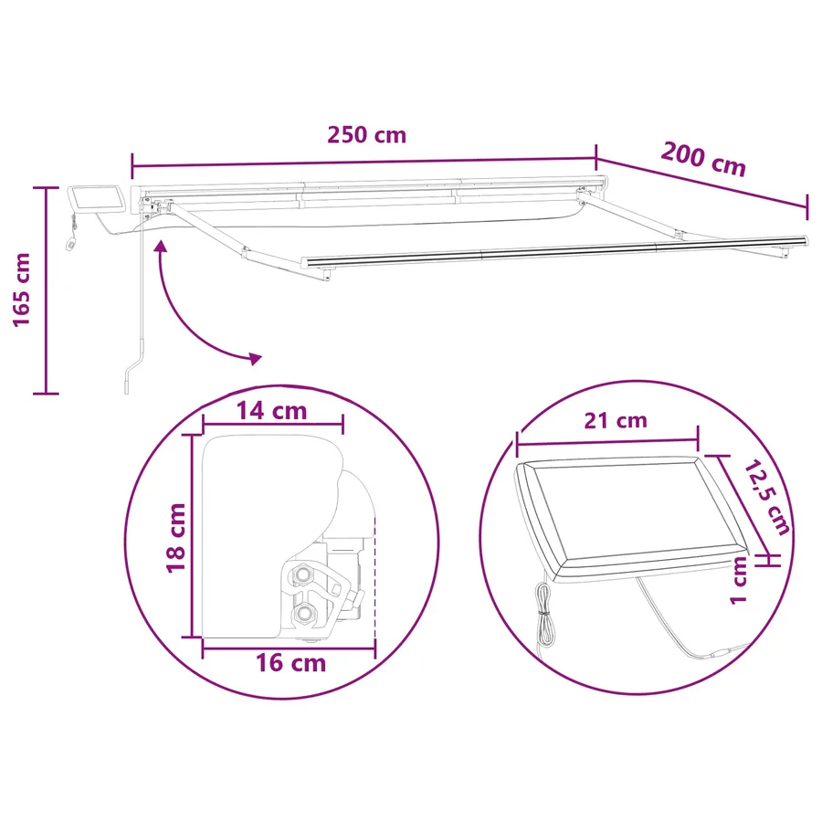 Cadre de store manuel avec LEDs Gris clair et blanc 2,5 x 2 m - 8