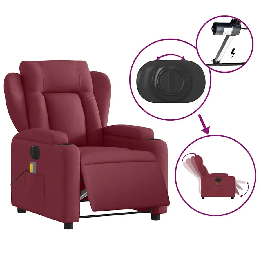 Fauteuil de massage inclinable électrique Rouge bordeaux Tissu - 6