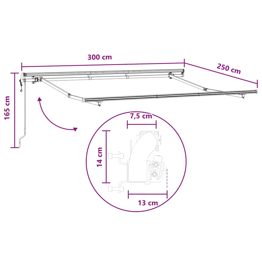 Auvent rétractable Sable 300 x 250 cm Tissu et Aluminium - 8