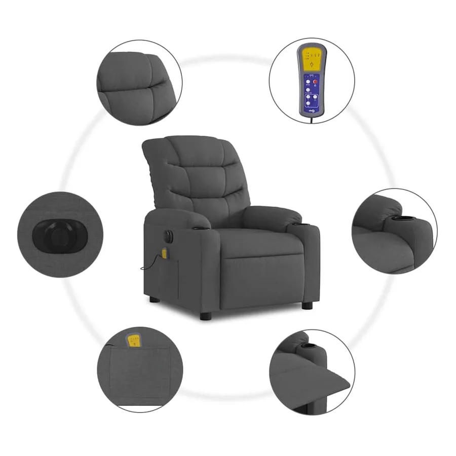 Fauteuil inclinable de massage électrique gris foncé tissu - 8