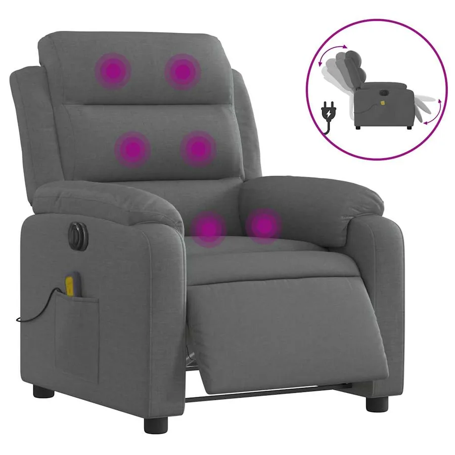 Fauteuil inclinable de massage électrique gris foncé tissu - 2