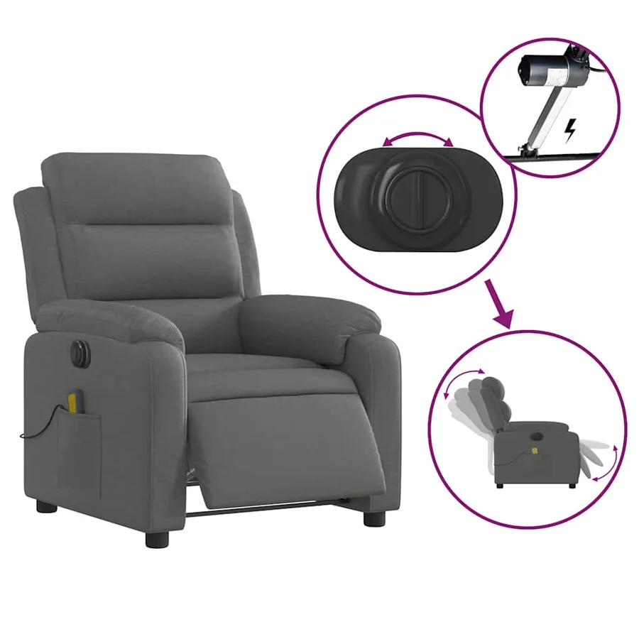 Fauteuil inclinable de massage électrique gris foncé tissu - 6
