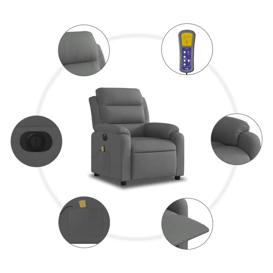 Fauteuil inclinable de massage électrique gris foncé tissu - 8