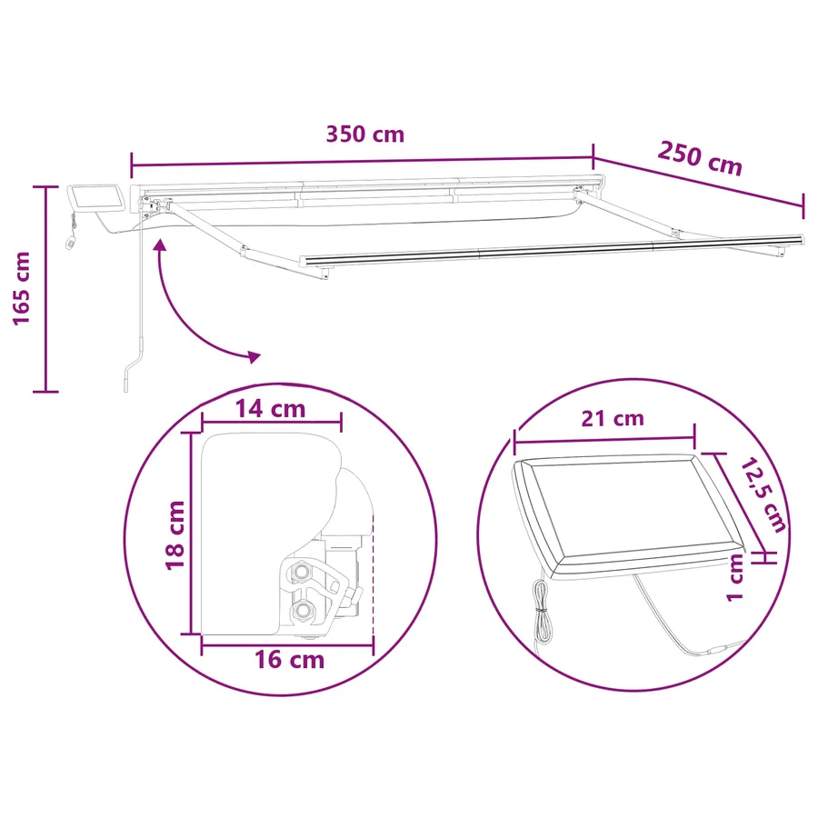 Cadre de store manuel avec LEDs Sable 3,5 x 2,5 m - 8