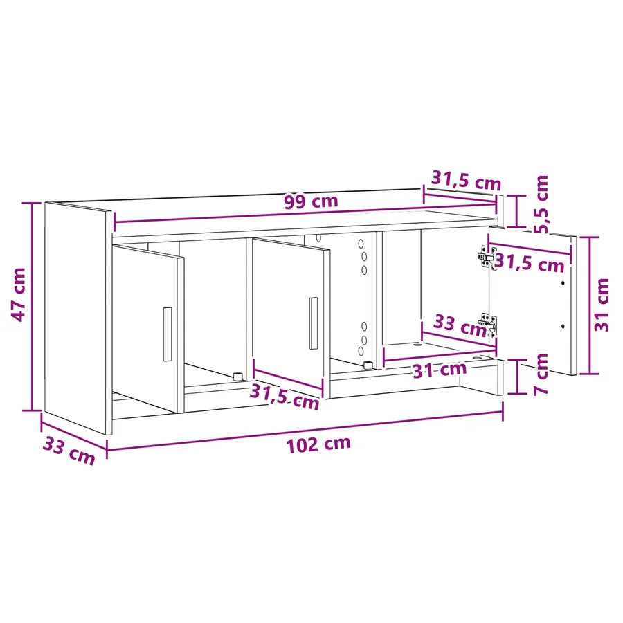 Meuble TV 102 x 33 x 47 cm Blanc Bois d'ingénierie - 8