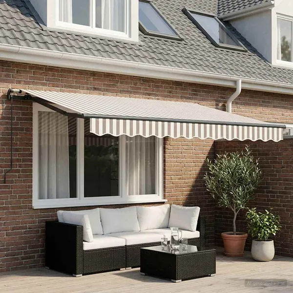 Auvent rétractable Gris clair et blanc 350 x 250 cm