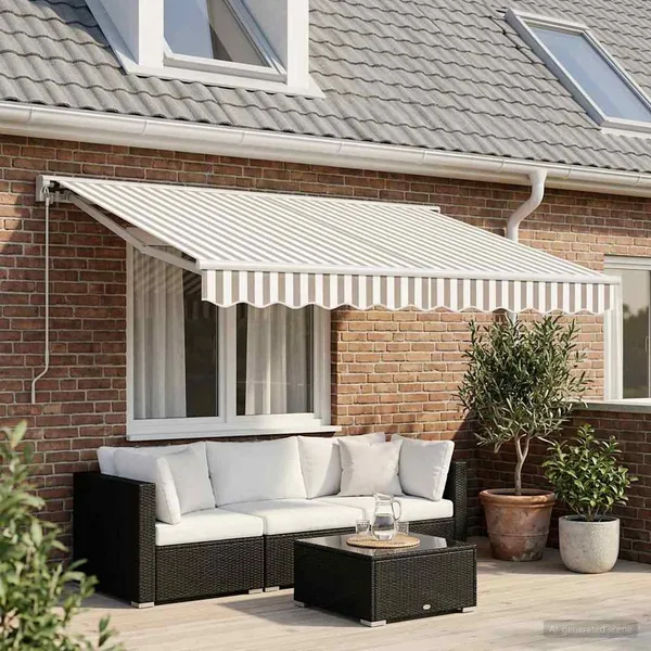 Auvent rétractable manuel Gris clair et blanc 3,5 x 2,5 m