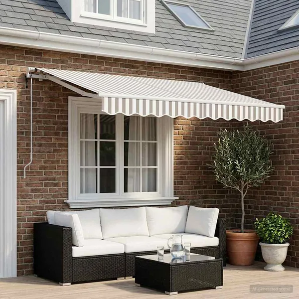 Auvent rétractable Gris clair et blanc 350 x 250 cm Polyester