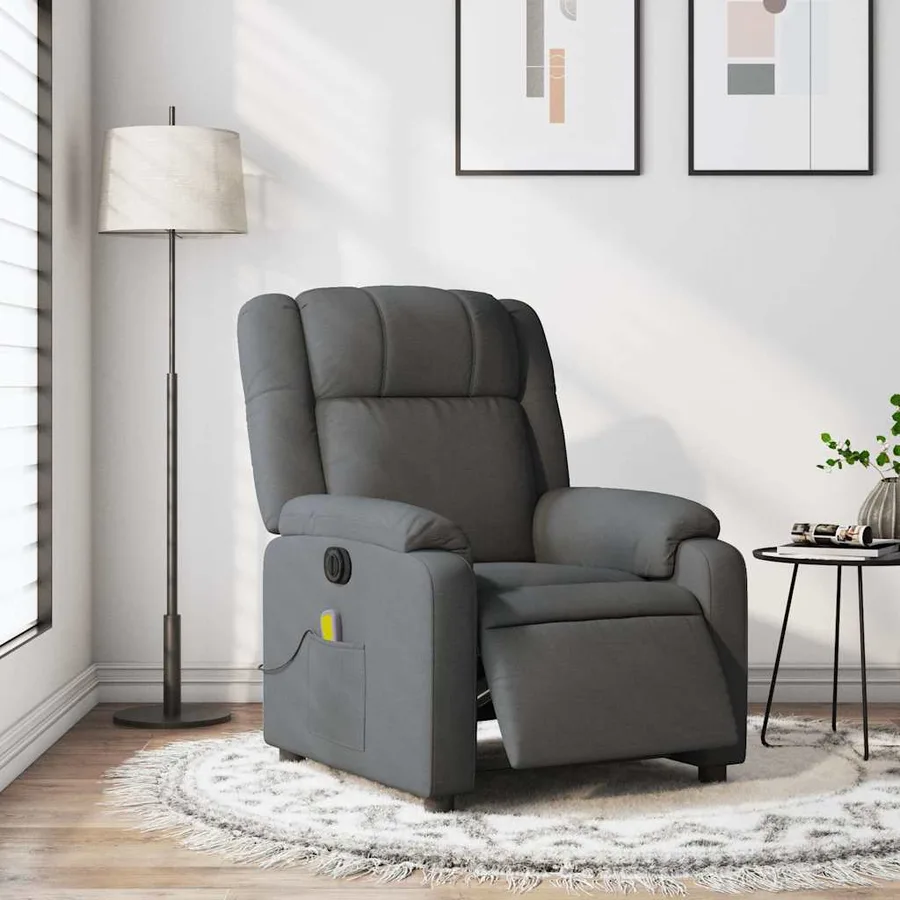 Fauteuil inclinable de massage électrique gris foncé tissu - 15