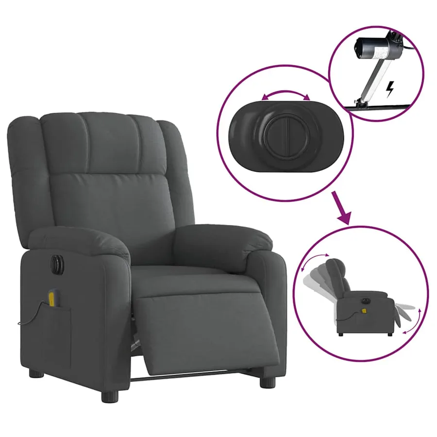 Fauteuil inclinable de massage électrique gris foncé tissu - 6
