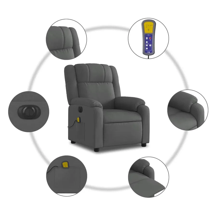 Fauteuil inclinable de massage électrique gris foncé tissu - 8