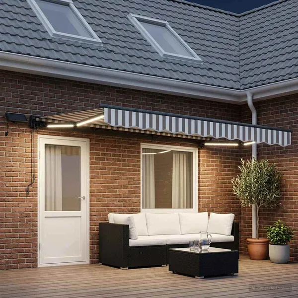 Cadre de store manuel avec LEDs Gris clair et blanc 5 x 3 m