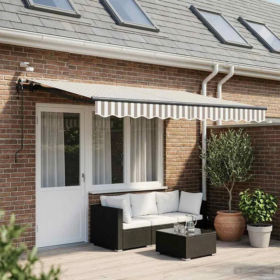 Auvent rétractable Gris clair et blanc 500 × 300 cm Polyester