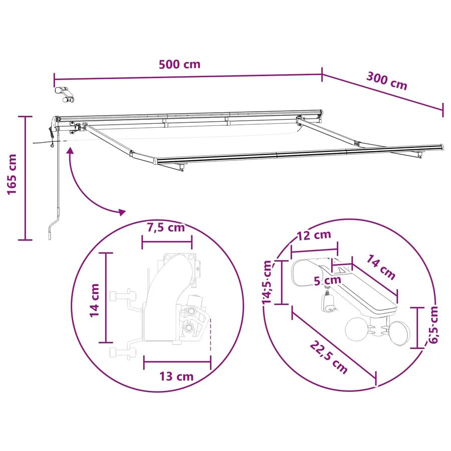 Auvent rétractable Gris clair et blanc 500 × 300 cm Polyester - 12